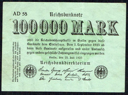 ALLEMAGNE - Reichbanknote - Hundert Tausend Mark - 100.000 Mark - Usagé - Used -  N° AD 58 - Année / Year 1923. - 100000 Mark