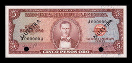 República Dominicana 5 Pesos Oro 1965-1974 Pick 100s Specimen SC UNC - República Dominicana