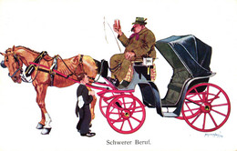 Pferd, Kutsche, Fiaker, "Schwerer Beruf", Sign. Schönpflug - Schoenpflug, Fritz