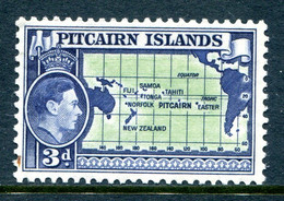 Pitcairn Islands 1940 KGVI Pictorial Definitives - 3d Map HM (SG 5) - Pitcairn Islands