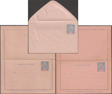 Océanie Française 1900 & 1901. Cartes-lettres à 25 C Bleu Sur Rose & Rose Vif, Enveloppe. Mouchon (CL 4, 6a & ENV 15) - Lettres & Documents