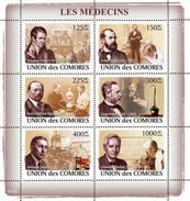 COMORES 2008 SHEET LES MEDECINS THE DOCTORS LOUIS PASTEUR KOCH BEHRING BANTING FLEMING RED CROSS NOBEL PRIZE Cm8211a - Isole Comore (1975-...)