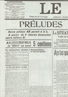 Préludes De Batailles Fac-similé De La Une Du Journal Le Soir (Belgique) Du 20 Août 1914 - Historische Dokumente