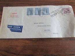 N° 715 + N° 723 (3X) (soit 10,45FRS) Sur Lettre EXPRES PAR AVION Oblitérée Ixelles-Elsene 1 Pour L'Angleterre En 1946 - Storia Postale