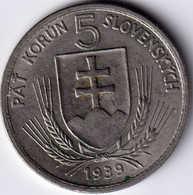 SLOVAKIA 5 KORUN 1939 , UNCLEANED COIN , KM 2 - Slovacchia