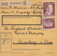 Bulletin D'expédition De Luxembourg 1c (T329) Sur TP Reich 15 + 60pf = 1°éch Le 4/6/42 Pour Strasbourg - 1940-1944 German Occupation