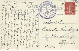 ALGERIE - SUISSE 1908 Type Semeuse Cachet Maritime MARSEILLE LIGNE D'ALGER Carte Postale Illustrée Avec Personnages - Lettres & Documents