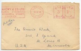 Ireland 1954 Airmail Cover Limerick To St. Louis MN W/ Neopost Meter - Brieven En Documenten