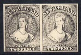 New Zealand 1855 Chalon Head 2d Hausberg's Imperf Proof Pair In Black On White Card, Very Fine - ...-1855 Vorphilatelie