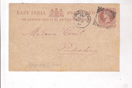 TIMBRE  ENTIER   SUR CARTE  Envoyee A PONDICHERRY    En 1891 ! - 1882-1901 Empire