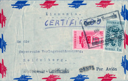 1954 VENEZUELA - PUERTO CABELLO / HEIDELBERG , SOBRE CERTIFICADO , ESCUDOS BARINAS , NUEVA ESPARTA , LLEGADA - Venezuela