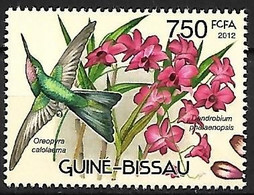 Guinea Bissau - MNH ** 2012 : Hummingbirds And Orchids :  Purple-throated Mountaingem  -  Lampornis Calolaemus - Colibríes