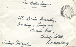 UK 1946 FPO 843 Gottingen Germany Deutschland BAOR Forces Military Unfranked Cover To Masonic Lodge Londonderry - Irlanda Del Nord