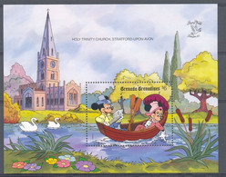 Mzr982 WALT DISNEY EXPO LONDON 90 MICKEY READING HOLY TRINITY CHURCH SWANS BIRDS GRENADA GRENADINES 1990 PF/MNH # - Cygnes