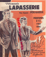 24- PERIGUEUX - DEPLIANT VETEMENTS LAPASSERIE -PLACE BUGEAUD ETE 1951- TAILLEUR-SAHARIENNE-GOLF-NORFOLK-COMMUNION - Werbung