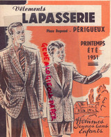 24- PERIGUEUX - DEPLIANT VETEMENTS LAPASSERIE -PLACE BUGEAUD ETE 1951- TAILLEUR-SAHARIENNE-GOLF-NORFOLK-COMMUNION - Advertising