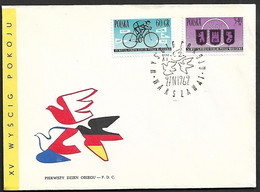 Poland FDC XV Peace Race 27 04 62 Warszawa 1 Berlin Praha Vélo Cycling Fiets Fahrrad BICYCLE Cyclism - Other & Unclassified