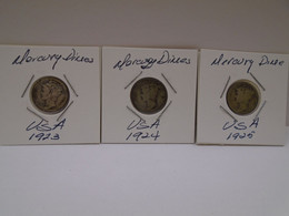 U.S.A. Mercury Dime 1923, 1924, 1925, VF, Circulate, How You Can See. Thank For You Visit. - Autres & Non Classés