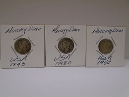 U.S.A. Mercury Dime 1940, 1943, 1943-D, VF, Circulate, How You Can See. Thank For You Visit. - Otros & Sin Clasificación