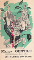 49- LES ROSIERS SUR LOIRE- DEPLIANT VETEMENTS MAISON GENTILE- 1956- GABARDINE-LODEN-ROBE-TAILLEUR-COSTUME-SHORT-TRAVAIL - Publicités