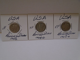 U.S.A., Coins, Mercury Dime, 1944,1944-D,1944-W. VF, Circulate. How You Can See. Thank For You Visit. - Autres & Non Classés