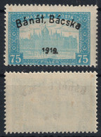 1919 Hungary SHS Romania Yugoslavia Serbia Vojvodina Occupation BÁNAT BÁCSKA Parliament Overprint 75f - MNH - Banat-Bacska