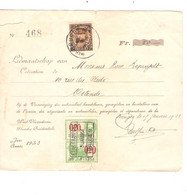 REF2089/ TP 341 S/Lidmaatschap 50 Frs C.Brugge 13/1/1933 + TP Fiscal > Ostende (Vereeniging Der Automobiel Handelaars - Covers & Documents