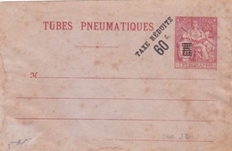 Enveloppe Tube Pneumatique Chaplain 75ct Carmin Surcharge Taxe Réduite 60c. - Pneumatische Post