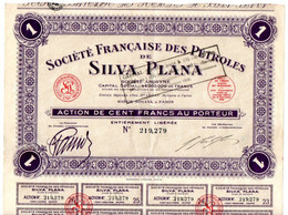 ACTION Au Porteur De 100 Francs : SOCIETE FRANCAISE Des PETROLES De SILVA PLANA. - Petróleo