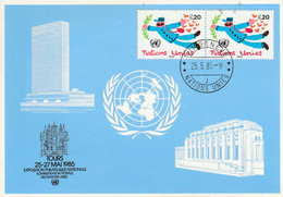 NATIONS UNIES 1985 PRESENTENT EXPO PHILA. NATIONALE DE TOURS - Brieven En Documenten