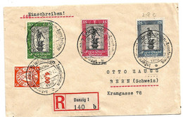 Dzg073 / DANZIG - I.B.A. 1929, Neptunbrunnen, Mi.Nr. 217, 218, 219Cb Einschreiben Nach Bern, Schweiz - Cartas & Documentos
