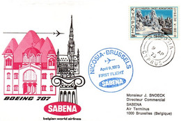 Nicosia Bruxelles 1973 - SABENA - Erstflug 1er Vol Inaugural Flight - Cyprus Chypre Nicosie - Boeing 707 - Lettres & Documents