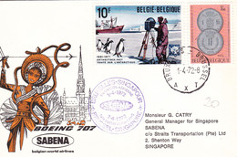 Bruxelles Singapore 1972 - SABENA - Erstflug 1er Vol Inaugural Flight - Boeing 707 - Singapour - Briefe U. Dokumente
