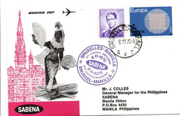 Bruxelles Manilla 1970 - SABENA - Erstflug 1er Vol Inaugural Flight - Manila Manille Philippines - Boeing 707 - Lettres & Documents