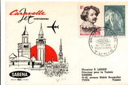 Bruxelles Tunis 1965 - SABENA - Erstflug 1er Vol Inaugural Flight -  Caravelle - !! Griffe Retour Au Verso - Tunisie - Storia Postale