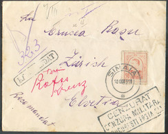 50bani Orange Obl; Dc SINAIA Sur Lettre Recommandée (registered = RACOMANDAT) Du 10 Octobre 1919 Vers Zürich (CH) + Grif - Brieven En Documenten