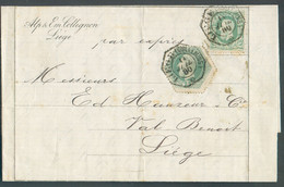 N°30 + TG N°4 Obl. Télégraphique LIEGE (GUILLEMINS) * s/L. Exprès Du 14 Juillet 1880 Vers La Ville. - TB - 16385 - Telegraafzegels [TG]