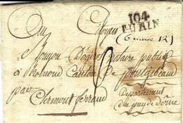 An 12 - Lettre De 104 / TURIN ( L'Eridan ) 25 X 10 Mm Noir - 1792-1815: Conquered Departments