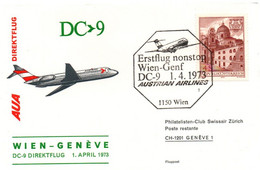 Wien Genf Genève 1973 - Erstflug 1er Vol Inaugural Flight - DC 9 - Nonstop - First Flight Covers