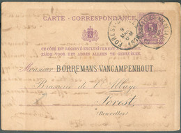 E.P. Carte 5 Centimes Lilas, Obl. Dc BRUXELLES (Rue De La LOI) du 8 Mars 1879 Vers (repiquage) BRASSERIE De L'ABBAYE De - Beers