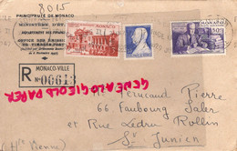 MONACO- MARCOPHILIE TIMBRES 3 F- 10 F- 50 C - MINISTERE ETAT RECOMMANDE -1947-  PERUCAUD MEGISSERIE SAINT JUNIEN - Marcophilie