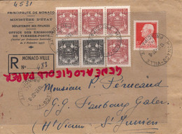 MONACO- MARCOPHILIE TIMBRES 6 F- 10 C-70 C - MINISTERE ETAT RECOMMANDE -1927-  PERUCAUD MEGISSERIE SAINT JUNIEN - Marcophilie