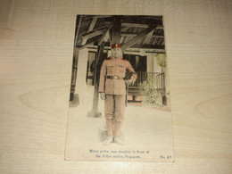 Malay Police Man Standing In Front Of The Police Station, Singapore, Colored Postcard, Policeman, Uniform - Other