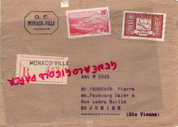 MONACO- MARCOPHILIE TIMBRES 20 F- 50 F-  RECOMMANDE -1949-  PERUCAUD MEGISSERIE SAINT JUNIEN - Postmarks