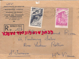 MONACO- MARCOPHILIE TIMBRE POSTE AERIENNE AVIATION 10 F-CATHEDRALE  4F-PERUCAUD MEGISSERIE SAINT JUNIEN RECOMMANDE1947 - Postmarks