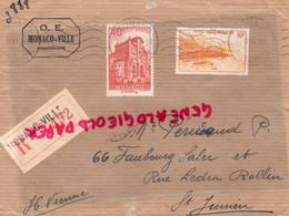 MONACO- MARCOPHILIE TIMBRE 40 F 10 F- -PERUCAUD MEGISSERIE SAINT JUNIEN RECOMMANDE1950 - Marcofilia