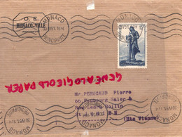 MONACO- MARCOPHILIE TIMBRE 15 F - -PERUCAUD MEGISSERIE ST SAINT JUNIEN RECOMMANDE 1951 - Poststempel