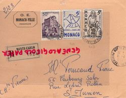 MONACO-MARCOPHILIE TIMBRE 50 F -5 F CONFERECE SAINT VINCENT DE PAUL   -PERUCAUD MEGISSERIE SAINT JUNIEN RECOMMANDE 1954 - Postmarks