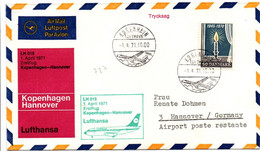 Kobenhavn Hannover 1971 - Lufthansa - Erstflug 1er Vol Inaugural Flight - Kopenhagen DK - Maschinenstempel (EMA)