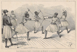 ESCRIME Femmes D'épée  Escrime Au Fleuret Et à La Dague Dessin De Henri Meyer 1885 - Schermen